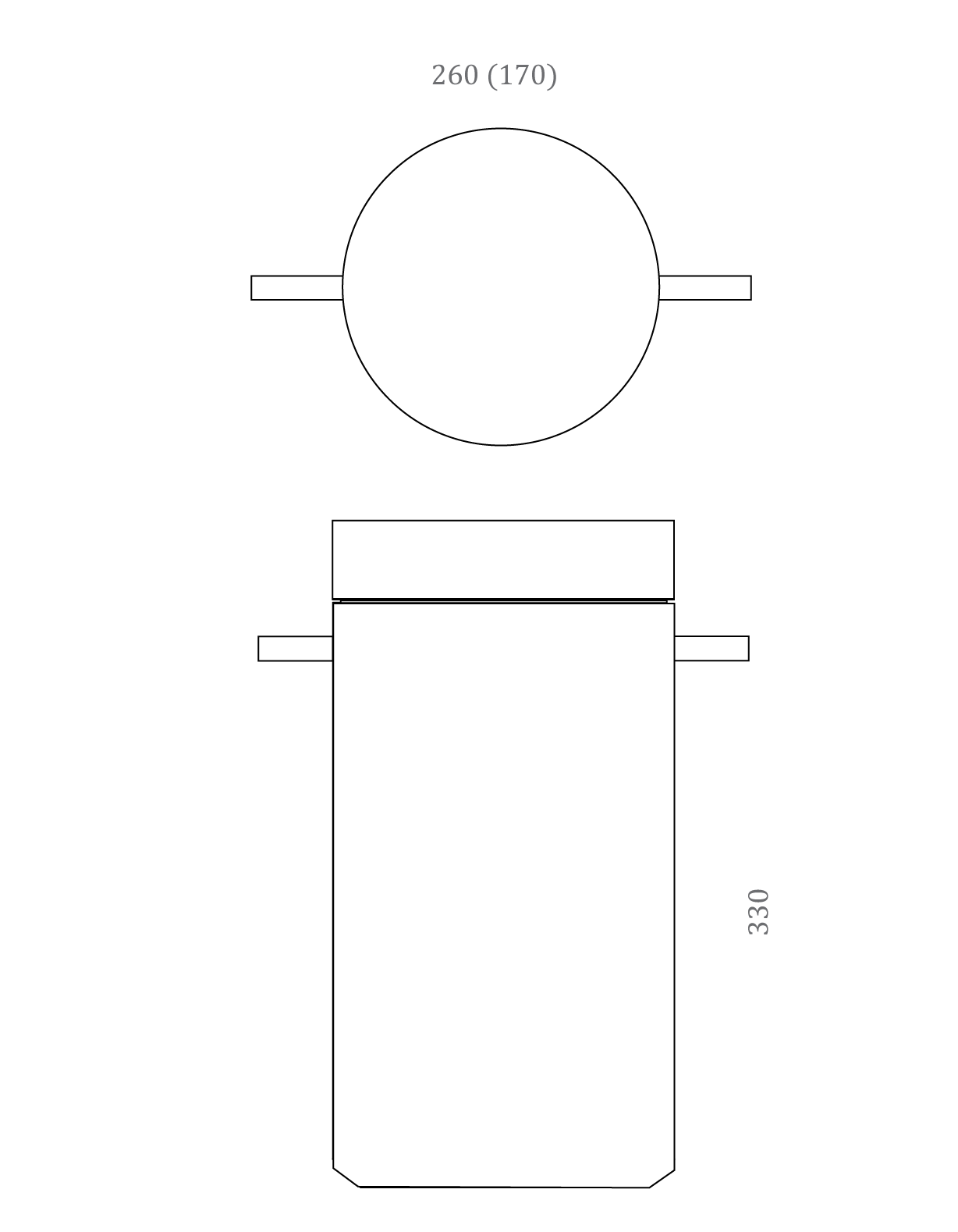Line drawing of urn with measures